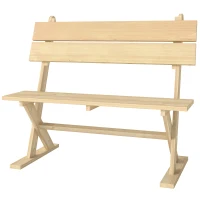 Outsunny 2 Seater Wooden Garden Bench, Fir Wood Outdoor Bench, Garden Loveseat with Slatted Seat, Sloping Back and Wide Feet for Patio, Park, Natural Wood Finish(m-11)