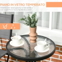 Outsunny Set da Giardino 3 Pezzi in Acciaio con 2 Sedie Pieghevoli in Tessuto Traspirante e Tavolo Rotondo(m-6)