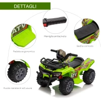 HOMCOM Quad Elettrico per Bambini 18-36 Mesi con Batteria Ricaricabile 6V e Fari, in Metallo e PP, 66x44x42 cm, Verde(m-5)
