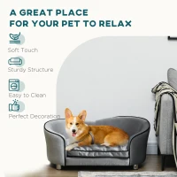 PawHut Dog Sofa Pet Chair, Kitten Bed Couch w/ Wooden Frame, Removable Cushion - Silver-Tone and Grey(m-5)