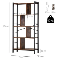 HOMCOM Industrial Bookshelf, Bookcase with 4-Tier Storage Rack furniture for Living Room Office Brown Black(m-3)
