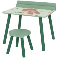 AIYAPLAY Ensemble table et chaise enfant table pour enfant avec chaise avec porte-livres motifs d'ours pour enfants 3-8 ans vert(m-1)