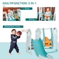 HOMCOM 3 in 1 Kids Slide and Swing Set Playset Activity Center with Basketball Hoop Adjustable Height Water-fillable Base Toddler Climber Playground Indoor Outdoor Exercise Toy(m-4)