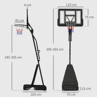 SPORTNOW 245-305cm Adjustable Basketball Hoop and Stand, with Wheels, Black(m-3)