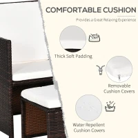Outsunny 2 Seater Rattan Cube Garden Furniture Set, Rattan Dining Set with Cushions, Outdoor Dining Table and Chairs with 2 Armchairs, 2 Stools, Rectangular Glass Top Table for Patio, Balcony, Brown(m-7)