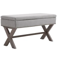HOMCOM Elegant Storage Stool Ottoman Bentwood Frame Sponge Top w/ Metal Studding Foot Rest  Home Hallway Entryway Furniture Unit - Grey(m-11)