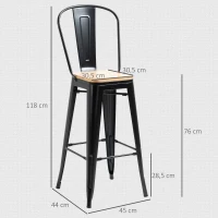 HOMCOM Lot de 4 tabourets de Bar Industriel avec Dossier Repose-Pied Hauteur Assise 76 cm métal café foncé Panneaux Multicouches Imitation Bois Clair(m-3)