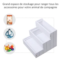 PawHut Escalier pour chien animaux rampe 3 marches revêtement tapis coffre interne rangement blanc gris(m-4)
