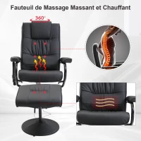 HOMCOM Fauteuil de Massage Vibration Electrique Relaxation avec Chauffage Noir(m-7)