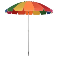 Outsunny Arc. 2.4m Beach Umbrella with Sand Anchor, Outdoor Sun Shade Parasol with UV Protection, Adjustable Tilt, Carry Bag, Multicolour(m-11)