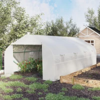 Outsunny Serre Tunnel de Jardin 18 m² dim. 5,95L x 3l x 2H m Porte + 8 fenêtres enroulables Acier galvanisé bâche PE Haute densité Blanc(m-2)
