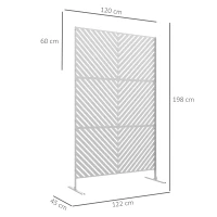 Outsunny Separador de Ambientes Exterior con 3 Piezas Patrón de Triángulo Invertido con Marco de Acero 122x45x198 cm Blanco(m-3)