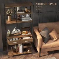 HOMCOM Seven-Shelf Industrial Display Shelf, with Drawers - Brown/Black(m-5)