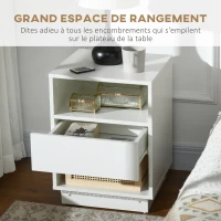 HOMCOM Table de chevet table de nuit LED tiroir niches plateau 40 x 40 x 55 cm blanc brillant laqué(m-5)