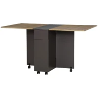HOMCOM Table de salle à manger pliante sur roulettes avec rangement 2 tiroirs et 1 placard 76 x 140 x 74 cm(m-1)