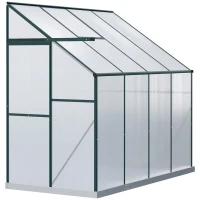 Outsunny 8 X 4ft Walk-In Lean to Greenhouse Garden Heavy Duty Aluminium Polycarbonate with Roof Vent for Plants Herbs Vegetables, Green(m-11)