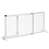 PawHut Barrière de sécurité chien barrière autoportante longueur réglable porte verrouillable intégrée dim. 113-166L x 36l x 71H cm pin blanc(m-1)