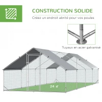 PawHut Enclos poulailler chenil volière extérieur 24 m² - Parc grillagé dim. 3L x 8l x 2H m - Espace Couvert - Acier galvanisé(m-6)