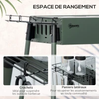 Outsunny Barbecue au charbon de bois avec 2 grilles portable BBQ Grill sur Pieds amovibles2 paniers latéraux, 94L x 39l x 70H cm(m-6)