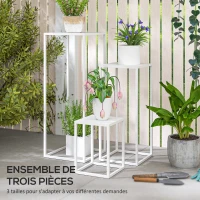 Outsunny Lot de 3 supports pour plantes carré en métal empilable intérieur et extérieur, pour jardin, balcon, maison, blanc(m-4)