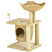 PawHut Cat Tree for Indoor Cats with Scratching Posts, Cat House, Bed, Toy Ball, Beige(m-10)