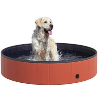 PawHut Foldable Dog Paddling Pool Pet Cat Swimming Pool Indoor/ Outdoor Collapsible Summer Bathing Tub Shower Tub Puppy Washer, Φ 140 x 30H cm, Red(m-1)