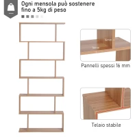 HOMCOM Libreria Legno Design Moderno con 6 Ripiani Legno Naturale 80 × 23 × 192cm(m-6)