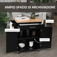 HOMCOM Carrello da Cucina con Cassetto e Armadietto 2 Ante, Ruote e Barra Laterale, 83x45x91.5cm, Nero(m-4)
