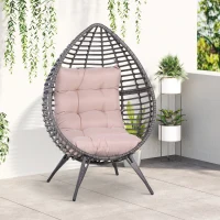 Outsunny Poltrona da Esterno in Rattan a Goccia Stile Boho con Cuscino, 101x89x156cm Grigio e Beige(m-2)