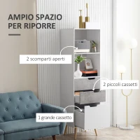 HOMCOM Mobile da Salotto con 3 Cassetti e 2 Ripiani Aperti in Truciolato e Legno di Pino, 50x39x169.5 cm, Grigio Bianco(m-4)
