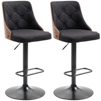 HOMCOM Lot de 2 tabourets de bar réglable en hauteur rotatif sur 360° avec repose-pieds, tissu capitonné