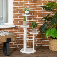 Outsunny 3-Tier Plant Stand, Plant Shelf Rack,  Bamboo Display Stand, 46x46x86cm, White(m-2)