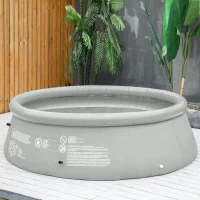 Outsunny 274cm x 76cm Inflatable Swimming Pool Family-Sized Blow Up Pool Round Paddling Pool with Hand Pump for Adults, Outdoor, Garden and Backyard, Grey(m-10)