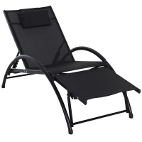 Outsunny Garden Patio Sun Lounger Half Circle Armrest Adjustable Head Footrest Aluminium Frame Textline Seat &Pillow Garden Outdoor - Black(m-1)