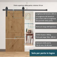 HOMCOM Kit Binario per Porta Scorrevole Singola Stile Rustico in Acciaio al Carbonio, Marrone(m-6)