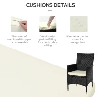 Outsunny 3 Pieces Rattan Bistro Set, Wicker Garden Furniture Set with 2-Tier Coffee Table and Chairs, Cushions, for Outdoor Patio Balcony, Black(m-7)