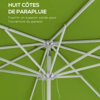 Outsunny Parasol de jardin extérieur octogonal Ø3 m 2 hauteurs réglables toile polyester haute densité 180 g/m² vert(m-7)