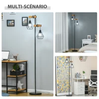 HOMCOM Lampadaire Design Industriel 40 W Max. Double Suspension métal Filaire Hauteur réglable Noir(m-7)