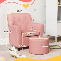 AIYAPLAY 2PCs Kids Sofa Set with Footrest, for Playroom, Bedroom, Pink(m-3)