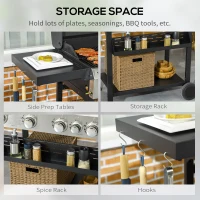 Outsunny Five-Burner Steel Gas Grill, with Thermometer - Black(m-6)