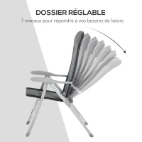 Outsunny Lot de 2 chaises de jardin pliantes fauteuil d'extérieur avec dossier haut inclinable multipositions accoudoirs(m-5)