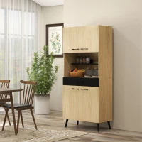 HOMCOM Armoire de cuisine multi-rangements avec tiroir 2 placards étagères réglables hauteur 178 cm noir et bois naturel(m-2)