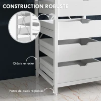 HOMCOM Commode meuble de rangement chiffonier à 7 tiroirs style comtemporain avec cadre en acier et poignées découpées blanc(m-6)