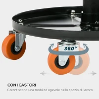 HOMCOM Sgabello da Officina con Ruote e Porta Attrezzi, Altezza Regolabile e Girevole, Ø40x25-48cm, Nero(m-6)