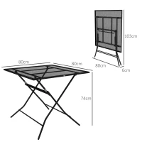 Outsunny Tavolo da Giardino Pieghevole Quadrato con Piano a Rete in Acciaio, 80x80x74cm, Nero(m-3)