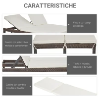 Outsunny Lettino Prendisole a 2 Posti, Sdraio in Acciaio e Rattan, Schienale Regolabile, 196 x 120 x 28cm Marrone e Bianco Crema(m-6)