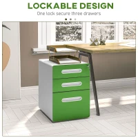 Vinsetto 3 Drawer Filing Cabinet, Steel Lockable File Cabinet with Lock and Wheels, for A4, Letter, Legal Sized Files, Green(m-4)