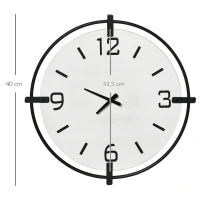 HOMCOM Reloj de Pared Silencioso de Ø40 cm Reloj de Pared de Metal y Madera  sin Tictac Estilo Moderno(m-3)