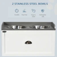 PawHut Stainless Steel Raised Dog Bowls, with 21L Storage Drawer for Large Dogs and Cats - White(m-6)