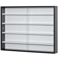 HOMCOM 5-Tier Wall Display Shelf Unit Cabinet w/ 4 Adjustable Shelves Glass Doors Home Office Ornaments 60x80cm Black/White(m-11)